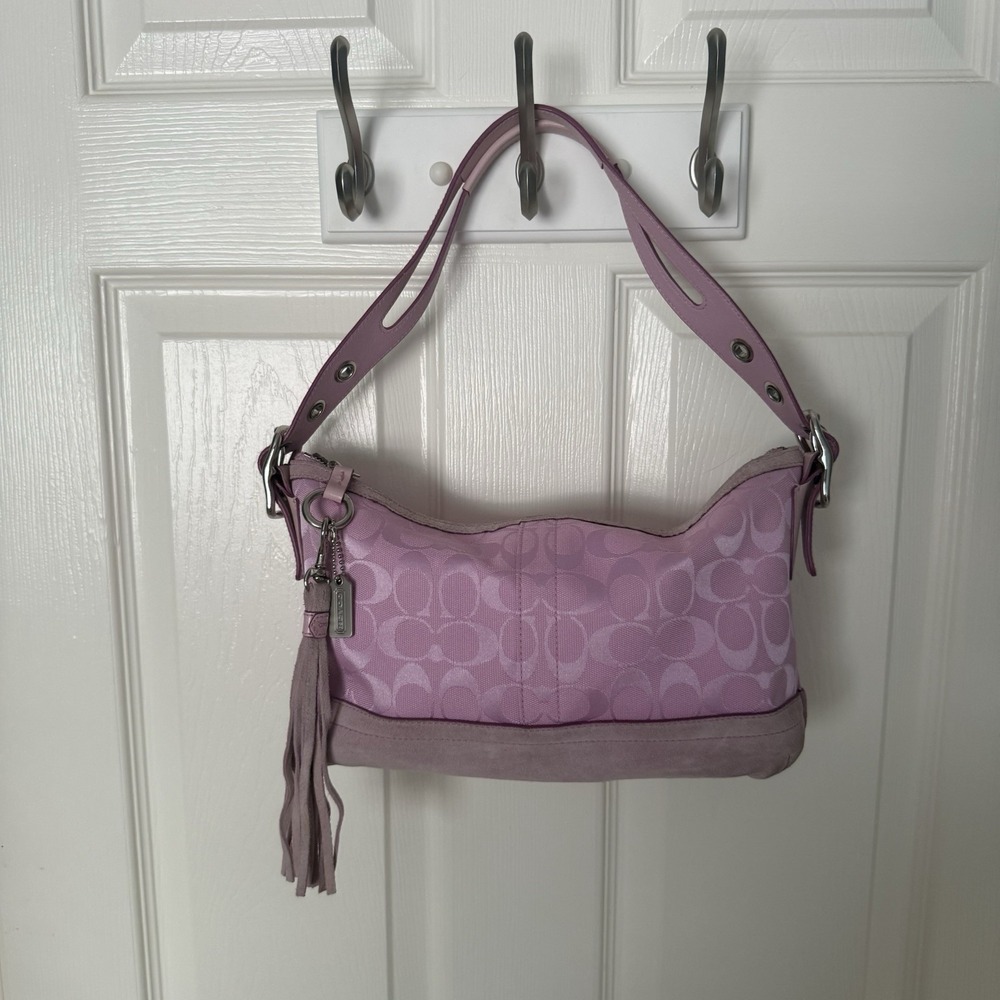Vintage COACH Signature East West Hobo Shoulder Bag Purse Pink Canvas Y2K - Picture 14 of 16